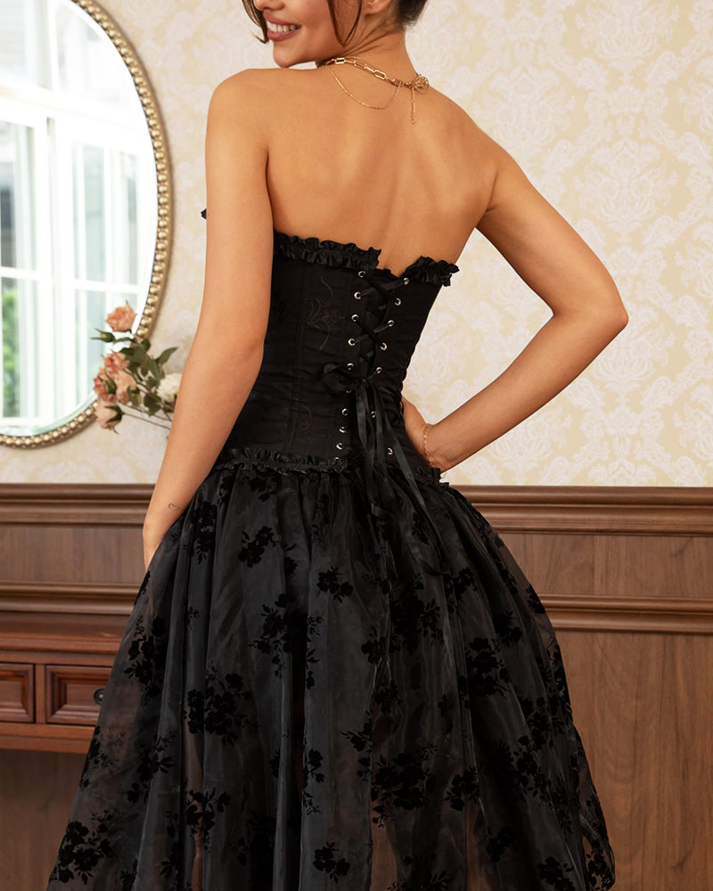 Lace Up Boned Overbust Corset Bustier