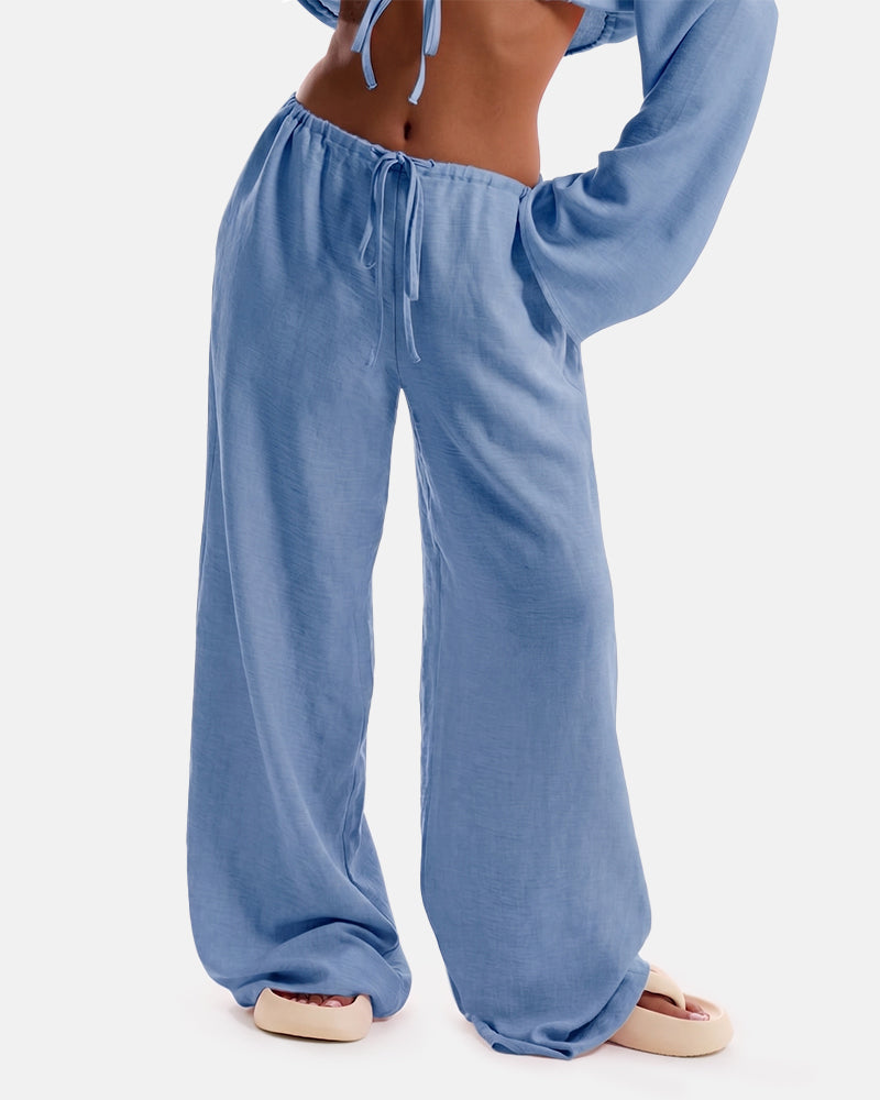 Women's Solid Pocket Pants Wide Leg