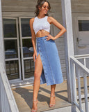 The All-Seasons High Waisted Button Front Denim Skirt