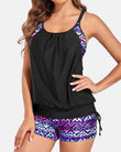 Traje de baño tankini de dos piezas para mujer con control de abdomen y shorts deportivos