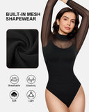 Illusion Mesh Turtleneck Long Sleeve Tummy Control Bodysuit