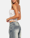 Lace Up Contrast Lace Corset Top Tummy Control Shapewear