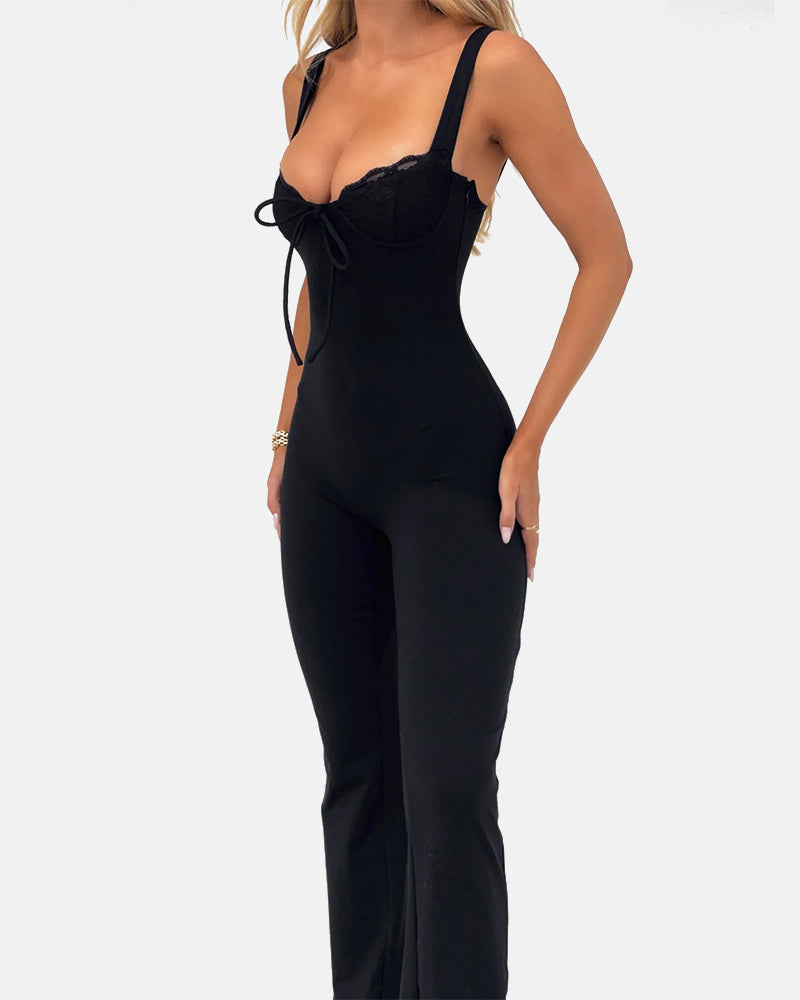 Women's Contrast Lace Knot Front Cami Jumpsuit