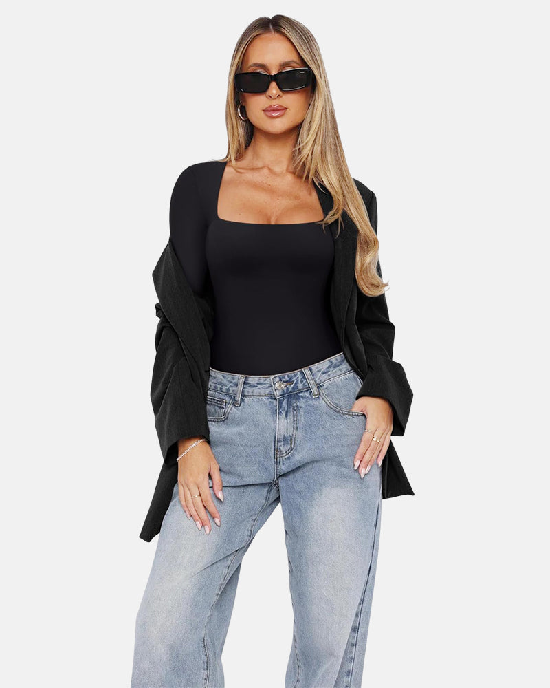 Square Neck Sculpting Bodysuit Second Skin Fit Seamless Thong