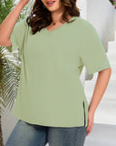 Longer Sleeve Plus Size V-Neck T-Shirt — Covers Your Arms & Hides Your Belly