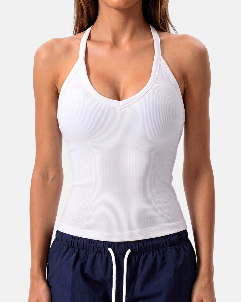 Camisetas sin mangas con tirantes finos, bordado troquelado y cuello redondo