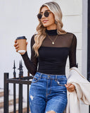 Illusion Mesh Turtleneck Long Sleeve Tummy Control Bodysuit