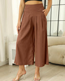 Pantalones Culotte de Lino y Algodón de Cintura Alta y Pierna Ancha para Mujer