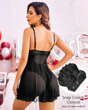 Womens Lace Babydoll Deep V Neck Open Back Sleepwear
