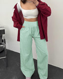 Striped Gingham Wide Leg Pants High Waisted with Pockets