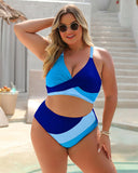 Color Block Criss Cross Full Coverage Bikini Sets