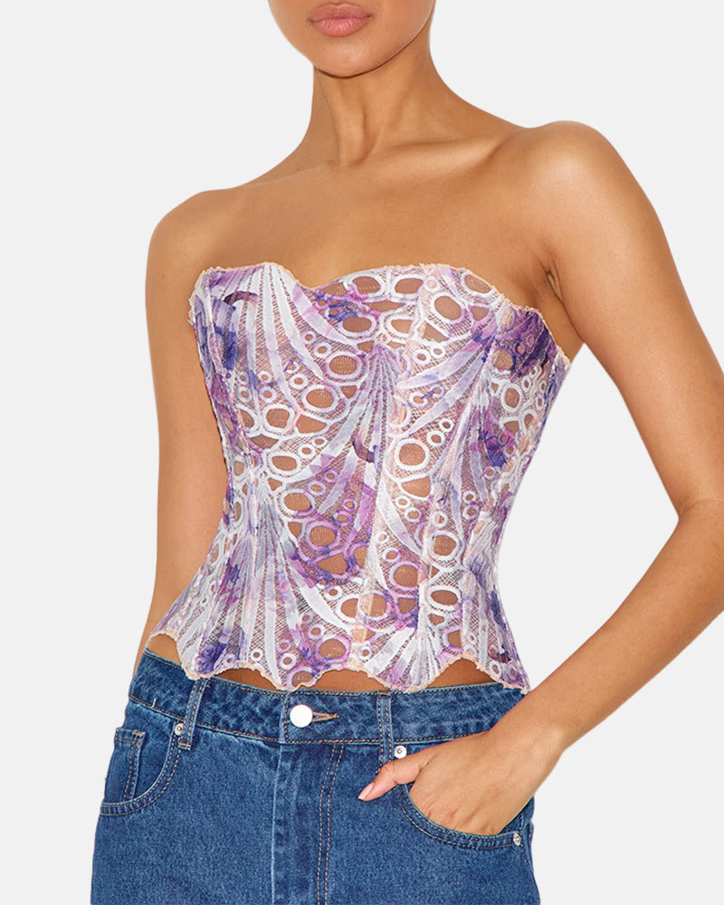 Lace Up Contrast Lace Corset Top Tummy Control Shapewear