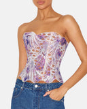 Lace Up Contrast Lace Corset Top Tummy Control Shapewear