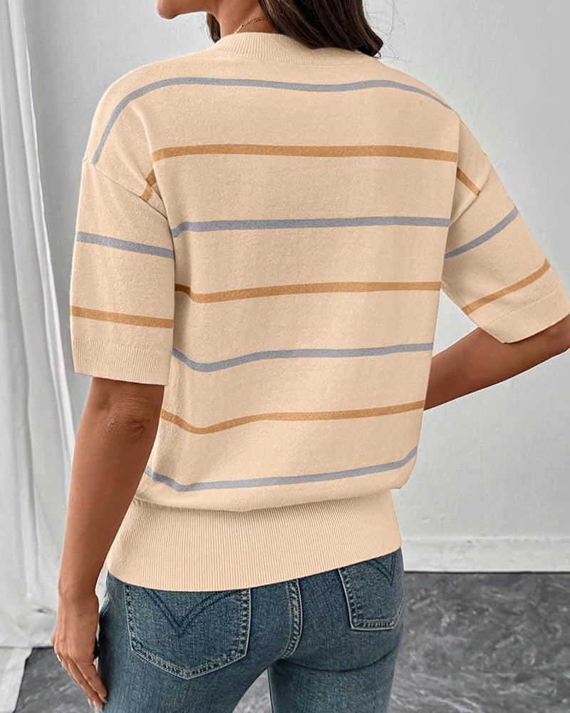 Sudadera de rayas de manga corta para mujer