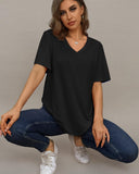 Camisetas de mujer con cuello en V, manga corta, casuales y holgadas