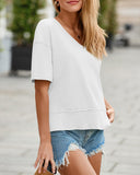 Camiseta de manga corta con cuello en V y ajuste holgado para mujer, de verano