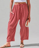 Pantalones harén de pernera ancha para mujer, informales, holgados, con cordón, para verano, con bolsillos
