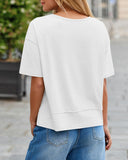 Camiseta de manga corta con cuello en V y ajuste holgado para mujer, de verano