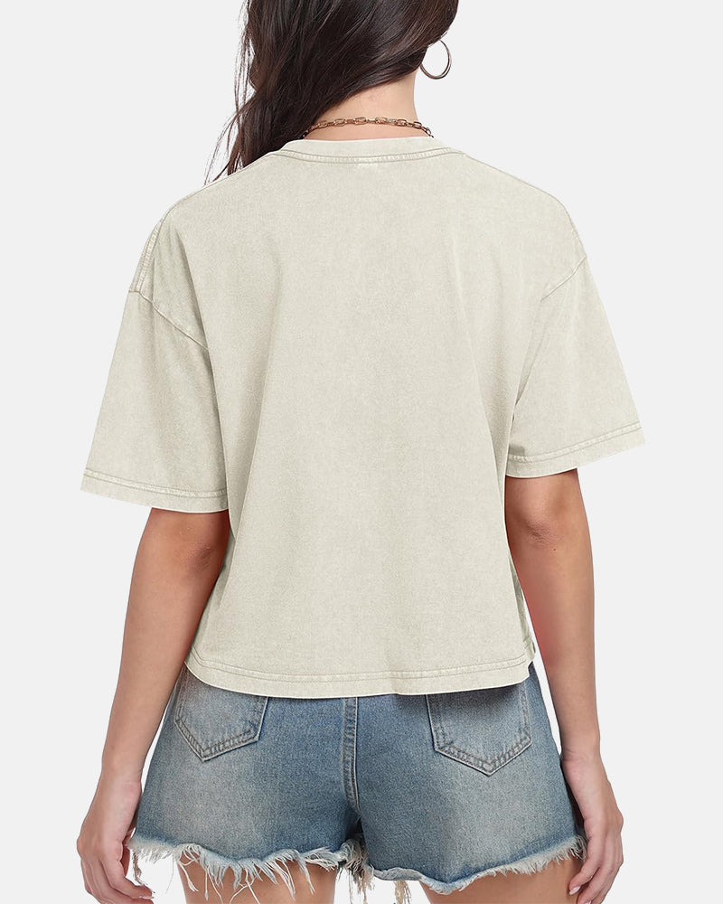 Oversized Vintage Acid Wash Cotton Cropped T Shirts