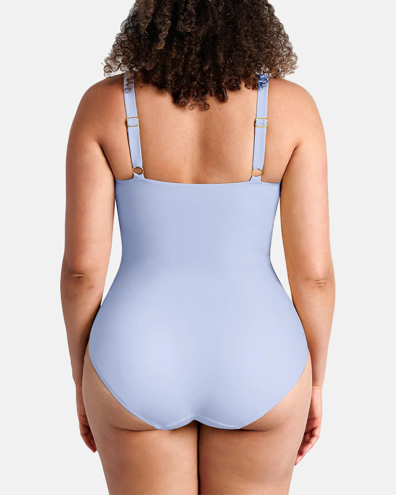 Traje de baño de una pieza con control de abdomen y escote en V profundo