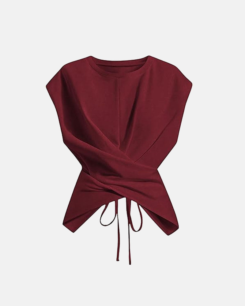 Top cruzado con cintura fruncida y diseño asimétrico de tiras cruzadas en la espalda para mujer