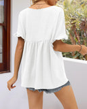 Tops Peplum Babydoll con Cuello en V Casuales y Manga con Volantes