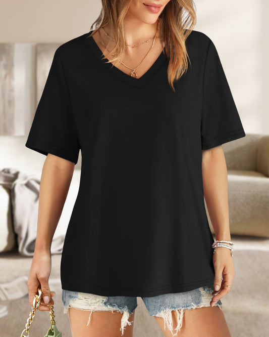 Womens T Shirts V Neck Short Sleeve Casual Loose Tees