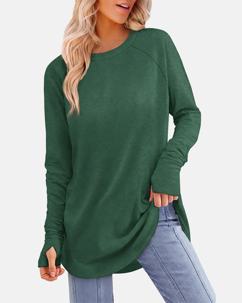 Women Long Sleeve Thumb Hole Crew Neck Tunic Top