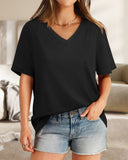 Camisetas de mujer con cuello en V, manga corta, casuales y holgadas