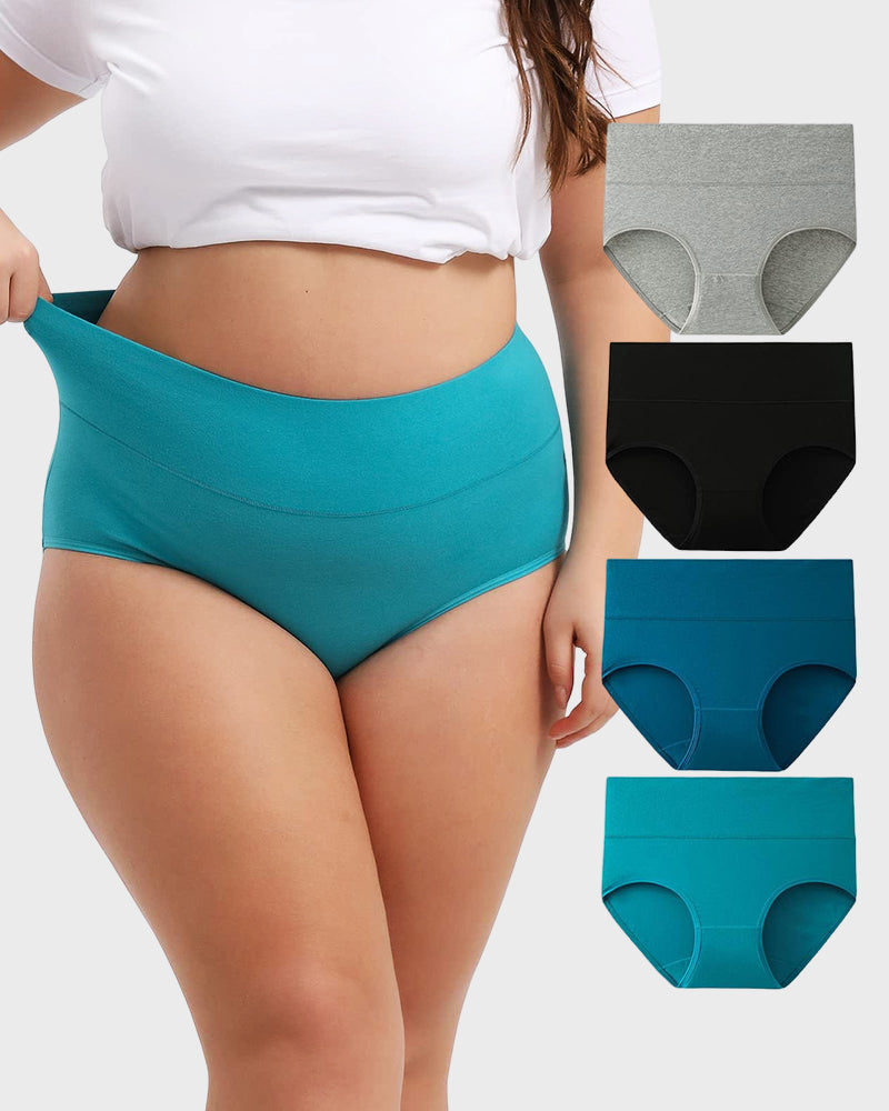 Women's Plus Size Cotton High Waisted Briefs 4-Pack
