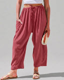 Pantalones harén de pernera ancha para mujer, informales, holgados, con cordón, para verano, con bolsillos