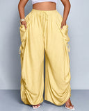 Pantalones de pernera ancha, casuales y de talla grande con ajuste holgado, lazo en la cintura y bolsillos