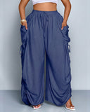 Pantalones de pernera ancha, casuales y de talla grande con ajuste holgado, lazo en la cintura y bolsillos