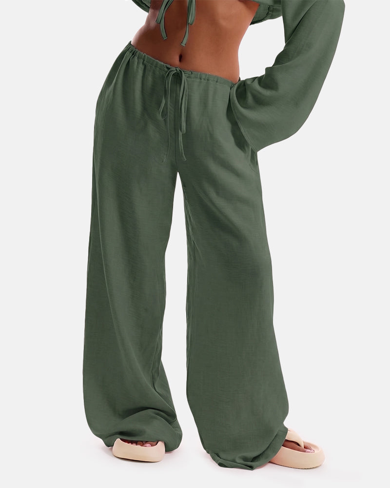 Women's Solid Pocket Pants Wide Leg