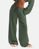 Women's Solid Pocket Pants Wide Leg