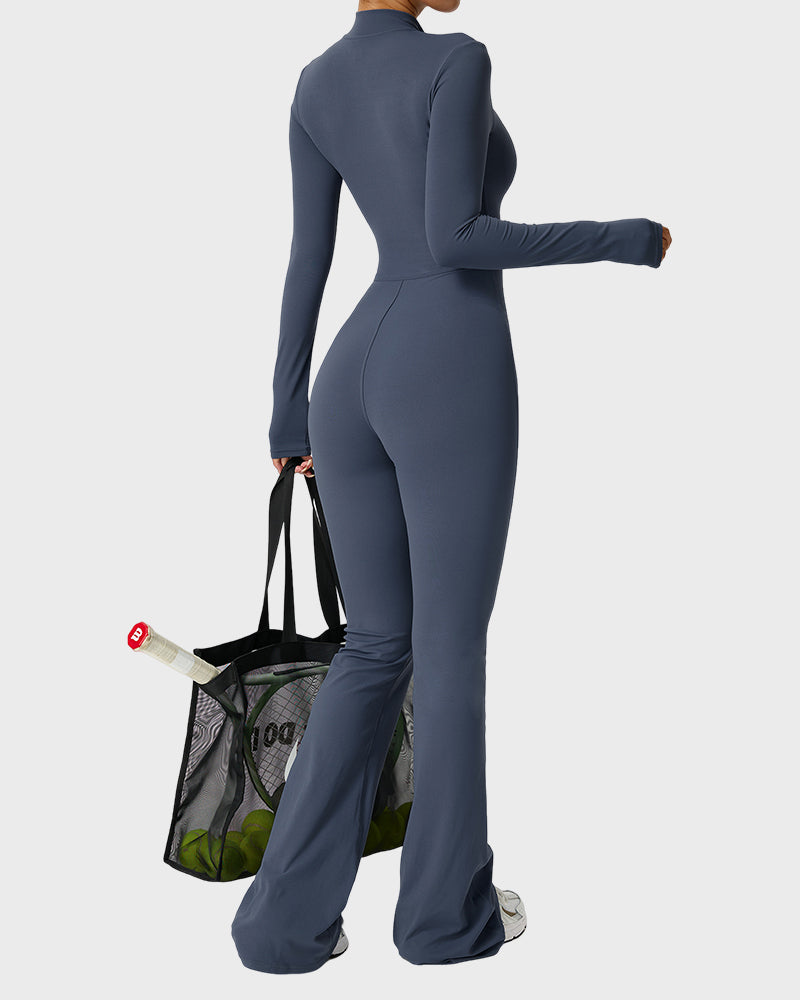 Women Zip Up Long Sleeve Workout Jumpsuit