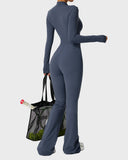 Women Zip Up Long Sleeve Workout Jumpsuit