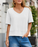 Camiseta de manga corta con cuello en V y ajuste holgado para mujer, de verano