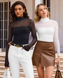 Illusion Mesh Turtleneck Long Sleeve Tummy Control Bodysuit
