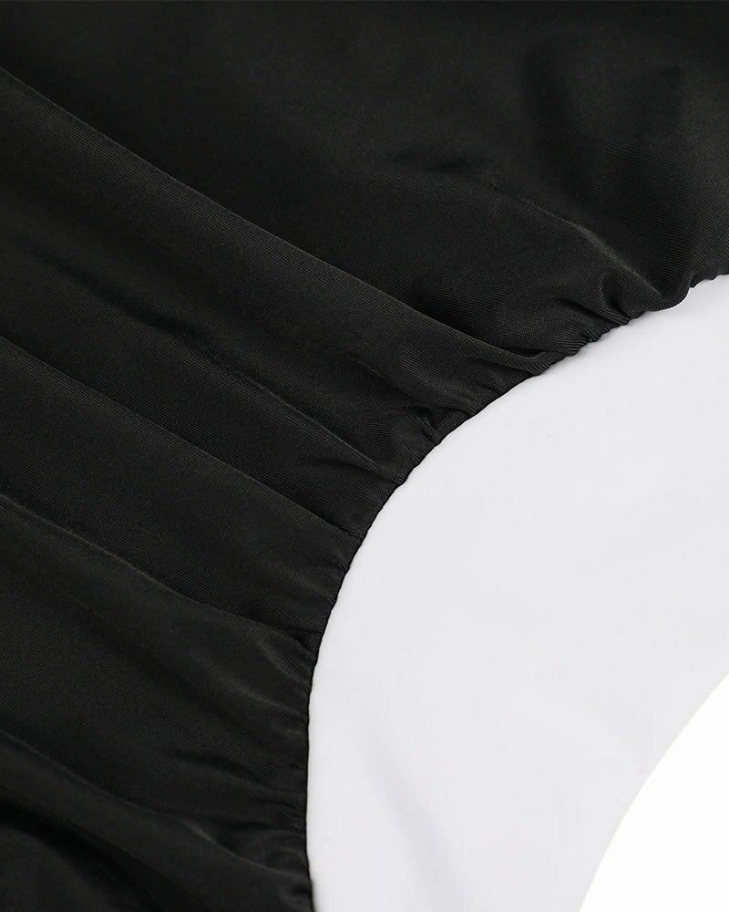 Plus Size Full Coverage Tummy Control Retro Color Block Swimwear