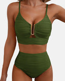 U-Wire Cutout Swimsuit High Waisted Textured Bikini Set