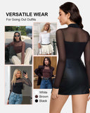 Illusion Mesh Turtleneck Long Sleeve Tummy Control Bodysuit