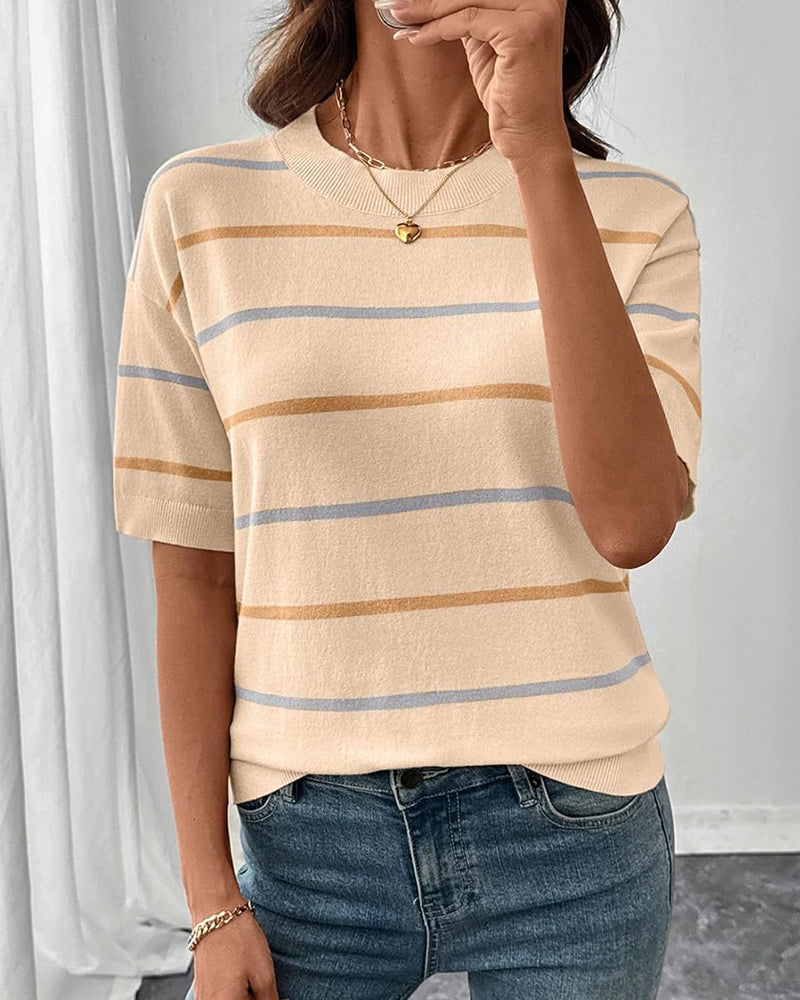 Sudadera de rayas de manga corta para mujer