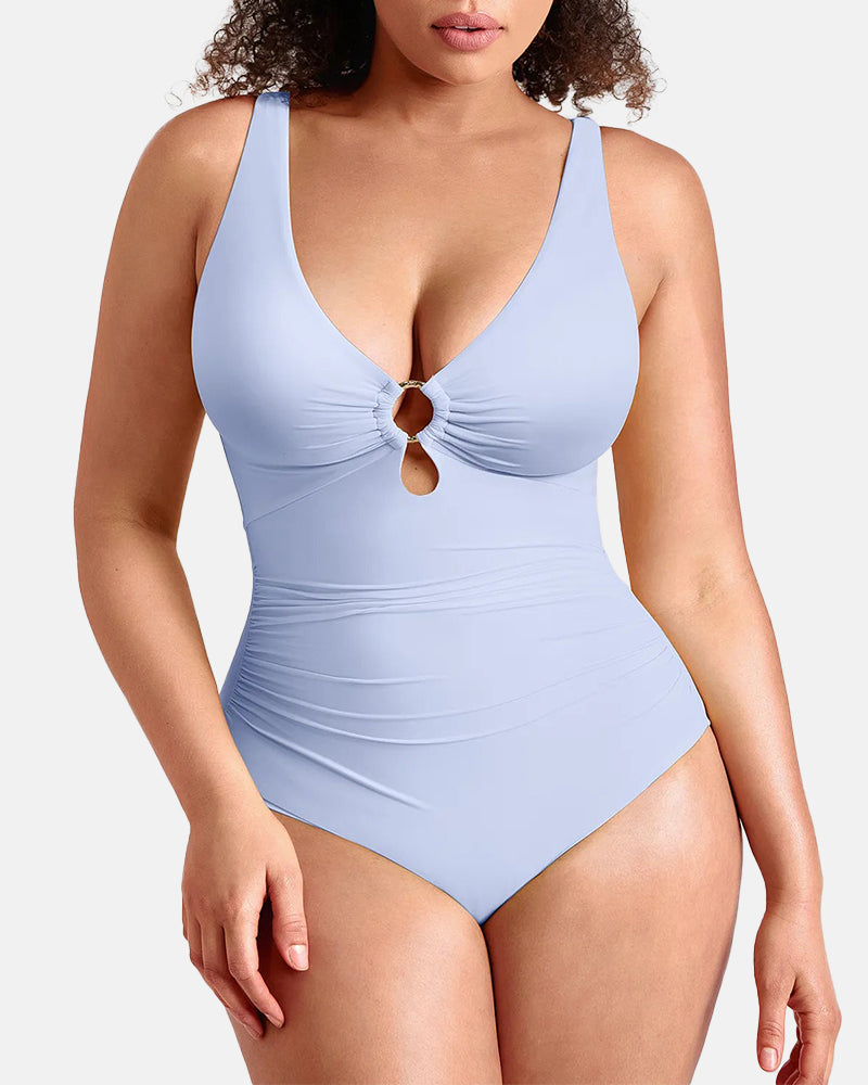 Traje de baño de una pieza con control de abdomen y escote en V profundo