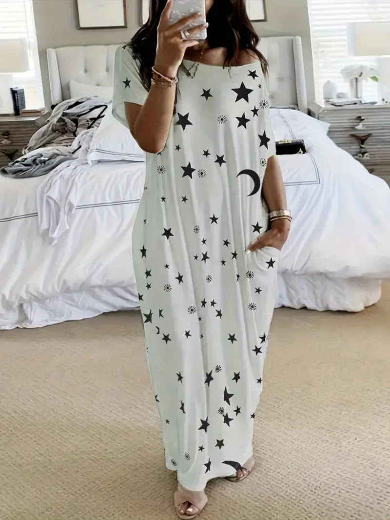 Vestido de mujer extragrande con bolsillo y hombros inclinados