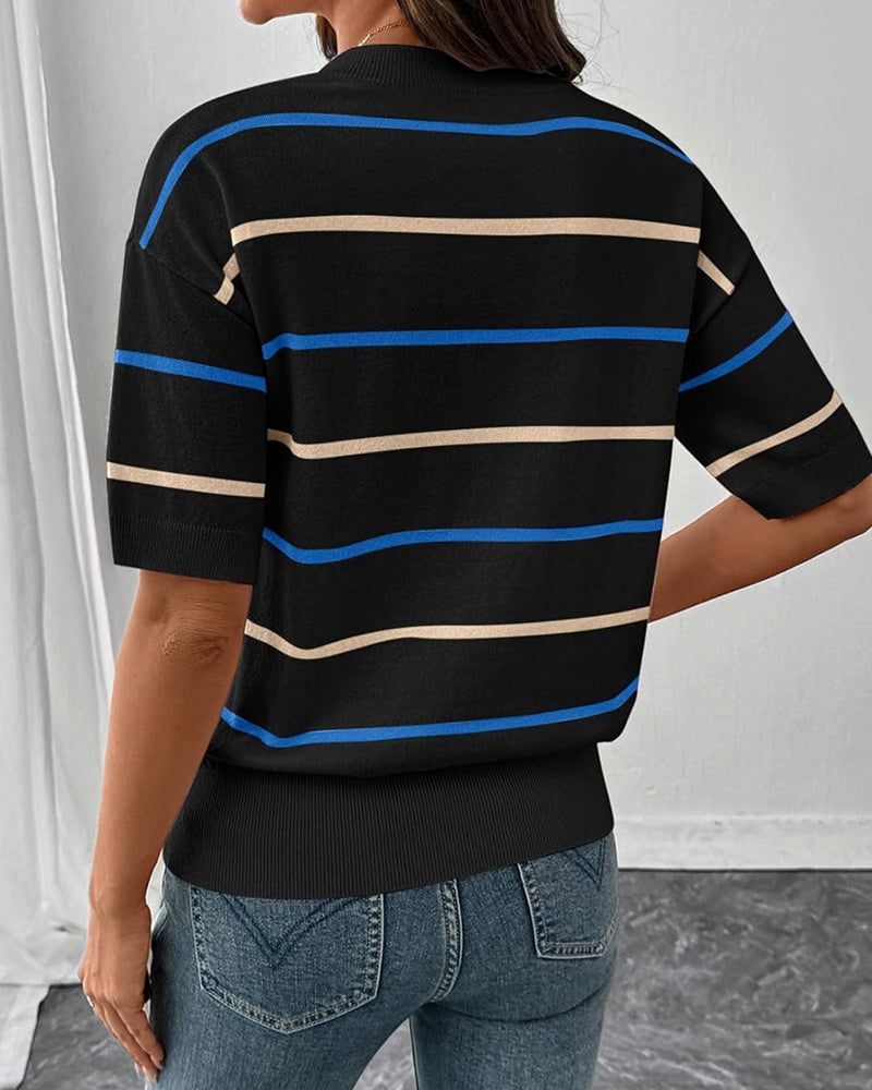 Sudadera de rayas de manga corta para mujer