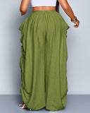 Pantalones de pernera ancha, casuales y de talla grande con ajuste holgado, lazo en la cintura y bolsillos
