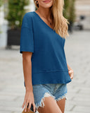 Camiseta de manga corta con cuello en V y ajuste holgado para mujer, de verano
