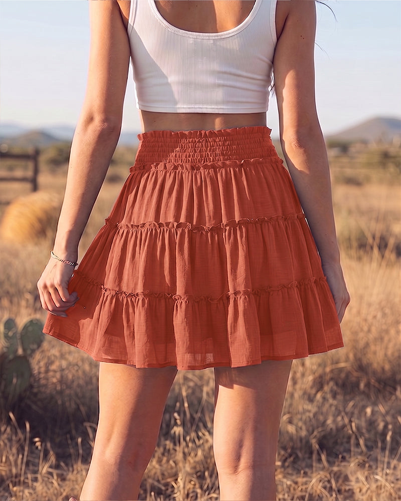 Women's Summer Flowy Ruffle Mini Skorts with Built-in Shorts & Pockets