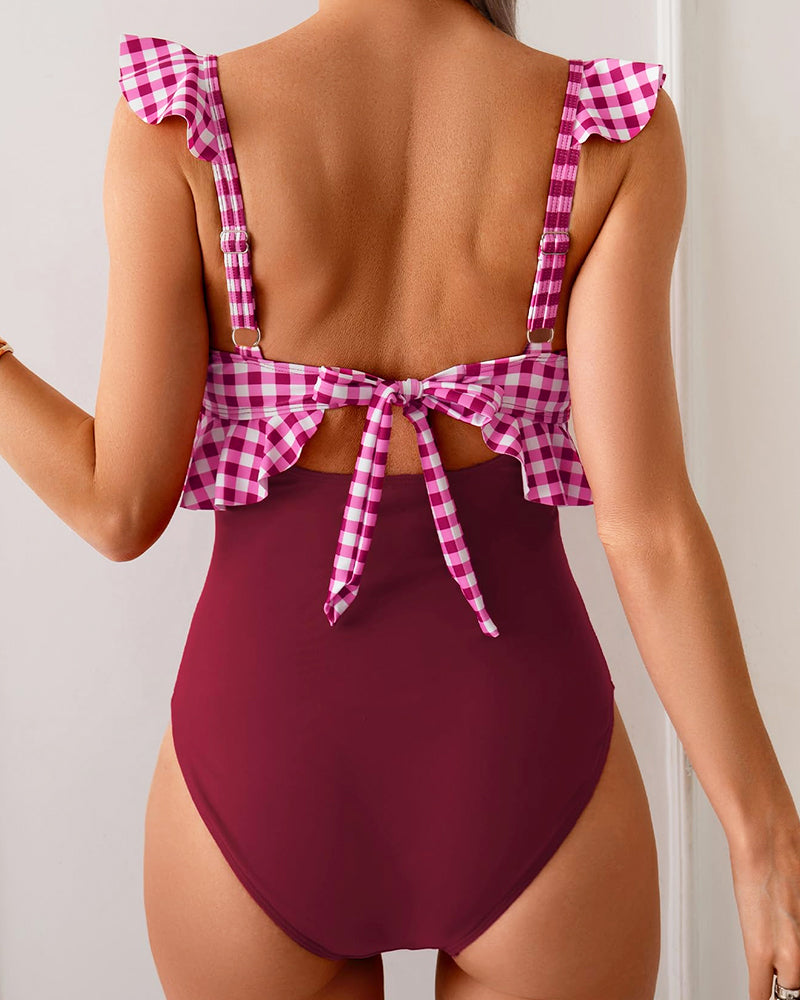 Traje de baño de una pieza con cuello en V y control de abdomen para mujer